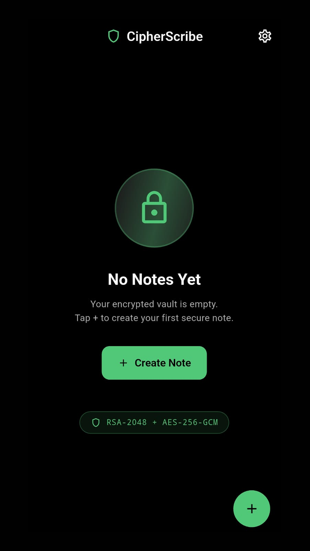 Cipher Scribe app showing encrypted notes on a smartphone